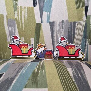 Dooney and Bourke Duck Stickers x 3 Duck In Sleigh With Presents Duck With Apple